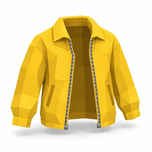 Eine geöffnete gelbe Jacke mit Reißverschluss.