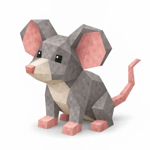 Eine graue Maus mit großen Ohren, rosa Pfoten und langem dünnem Schwanz.