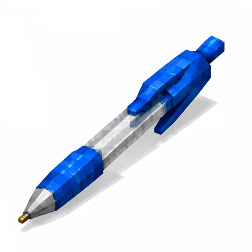 Ein blauer Stift mit Clip und metallischer Schreibspitze.