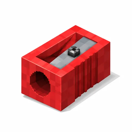 Ein kleines rotes Gerät mit runder Öffnung und einer Metallklinge.