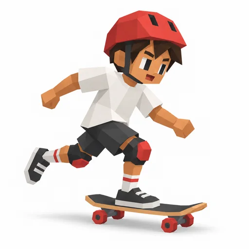 Ein Kind mit Helm und Knieschonern fährt Skateboard.
